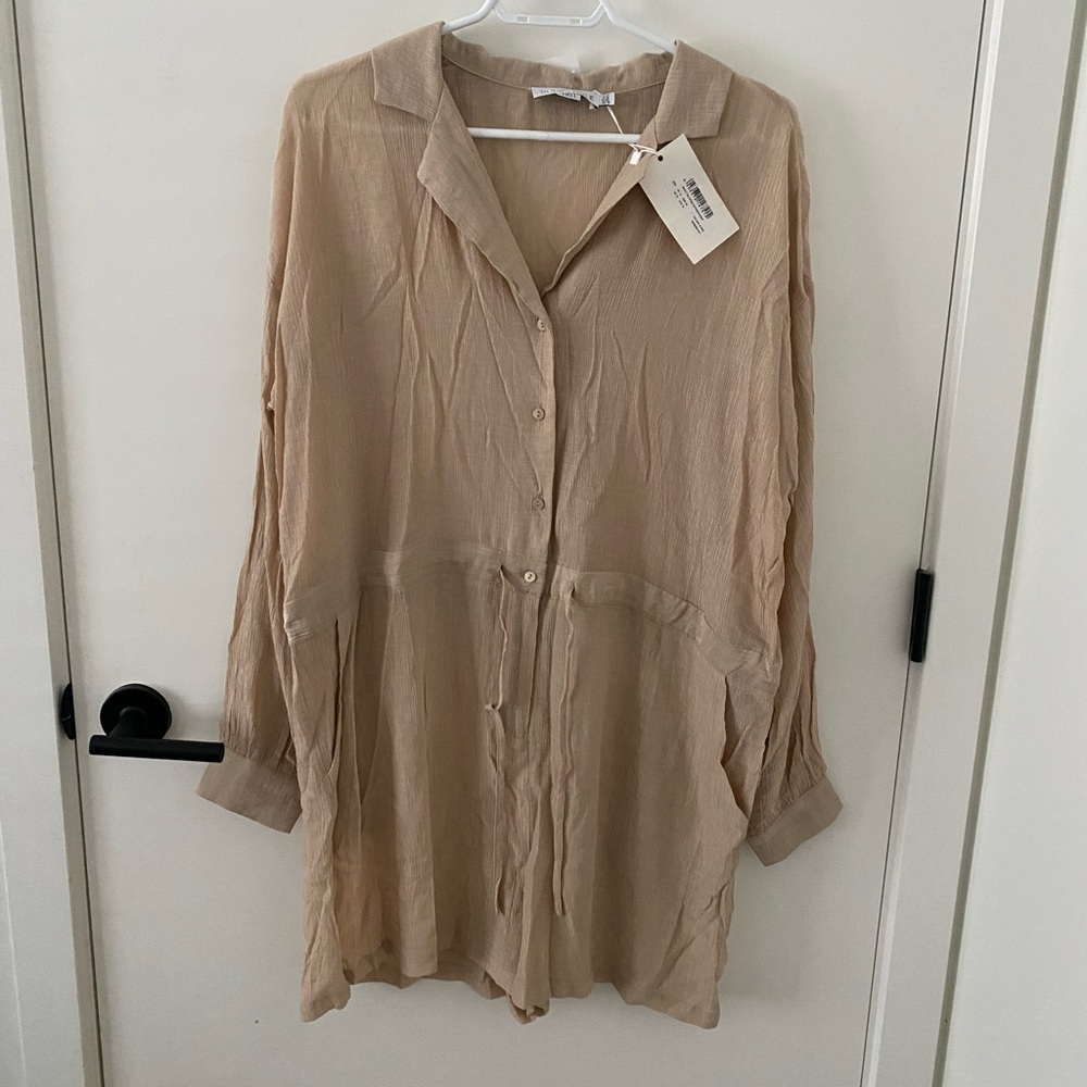 Elegant Tan Button-Up Jumpsuit